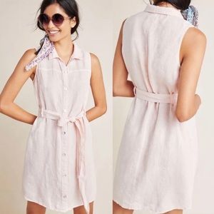 Cloth & Stone Anthropologie Linen Belted Shirt Dress Small Pink Button Up